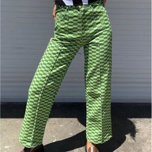 Lisa Says Gah High Waist Green Checkered Pants